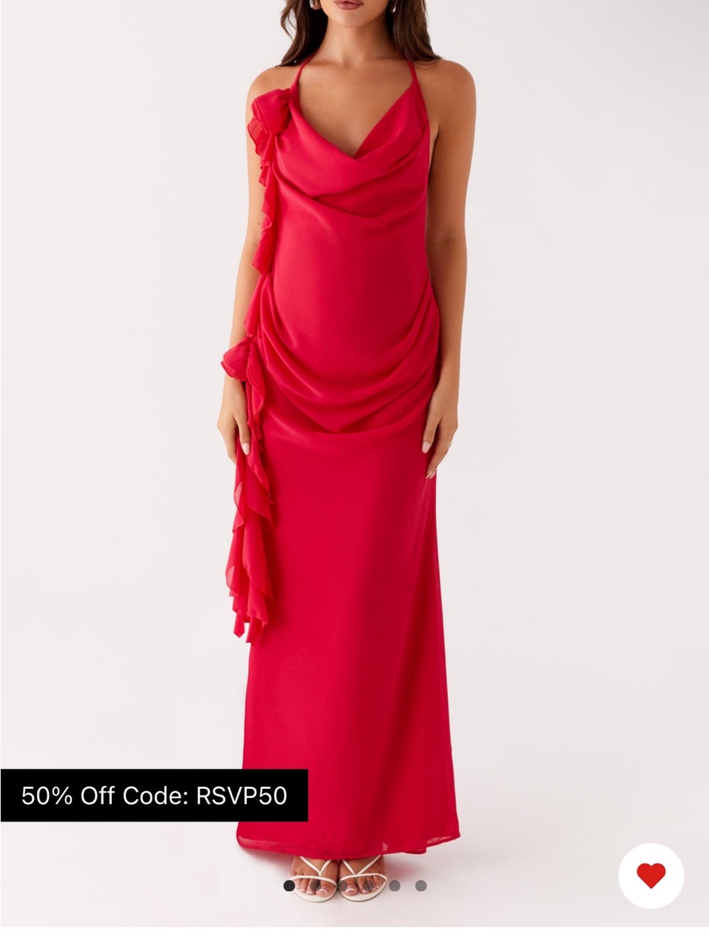 Peppermayo Red Cowl-Neck Ruffle Maxi Dress - Picture 1 of 5